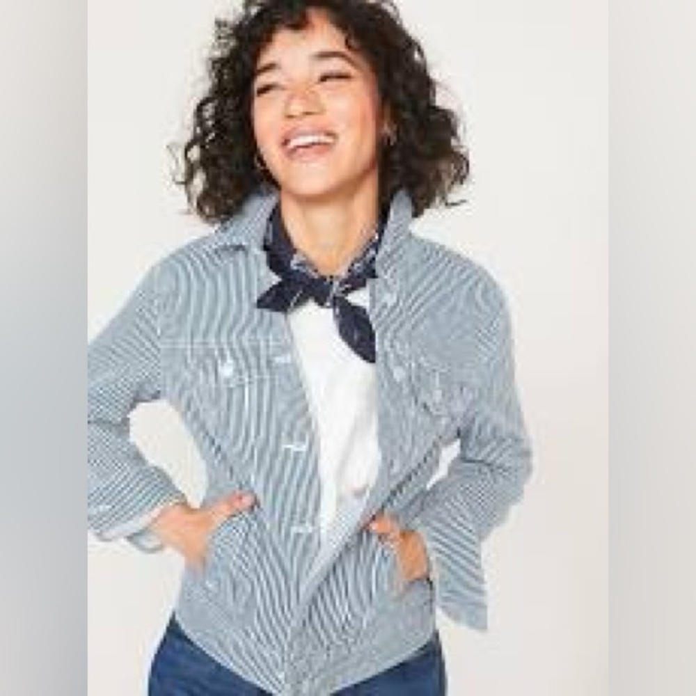 🌙 B55 - Old Navy Railroad-Stripe Jean Jacket for Women